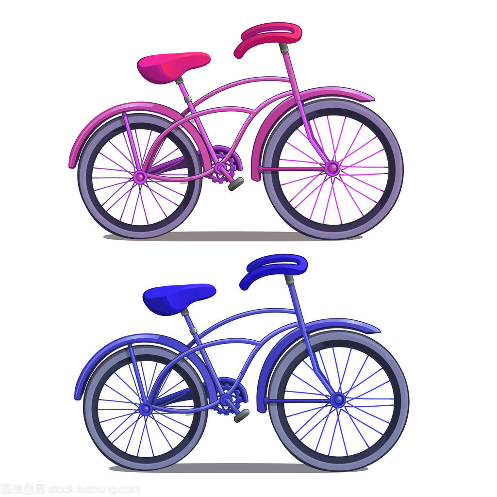 孤立在白色背景上的粉色和藍色自行車。卡通風(fēng)格的矢量圖